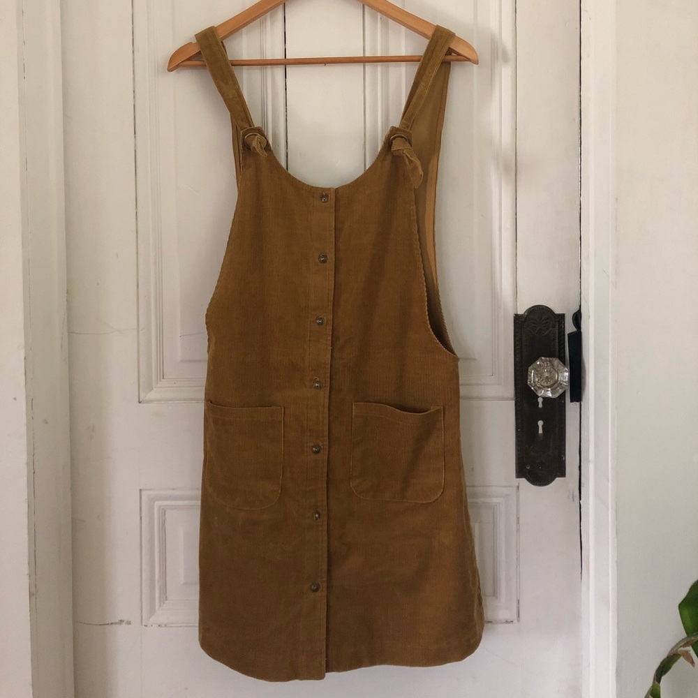 Urban outfitters camel corduroy dungaree dress
